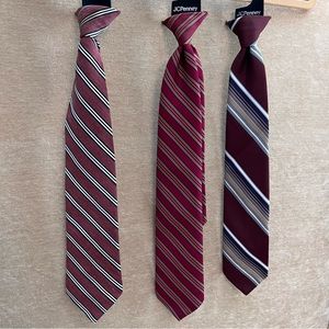Lot of 3 Vintage Clip On Ties in Burgundy